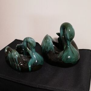 Lovely Blue Mountain Pottery Set Of Two Swan Planters Display or Trinket Redware